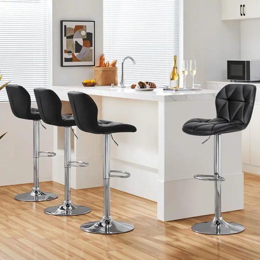 Bar Stools Set of 4, Adjustable PU Leather Swivel Barstools, Modern Counter Stools with Back and Footrest