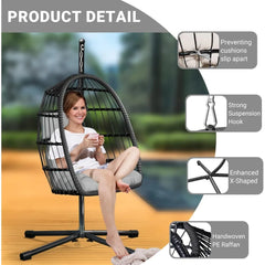 Egg Chair with Stand,Patio Rattan Wicker Hanging Swing Egg Chair Hammock Chair for Bedroom Porch Garden