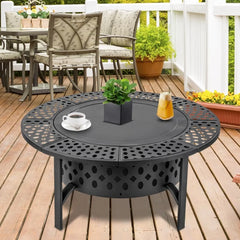 42 Inch Fire Pit with 2 Grills, Extra Large Wood Burning Fire Pits for Outside with Lid & Poker, Heavy Duty Firepit,BBQ& Outdoor