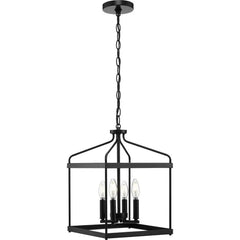 Adjustable Height Black Lantern Pendant Light 4-Light Candlestick Cage Chandelier