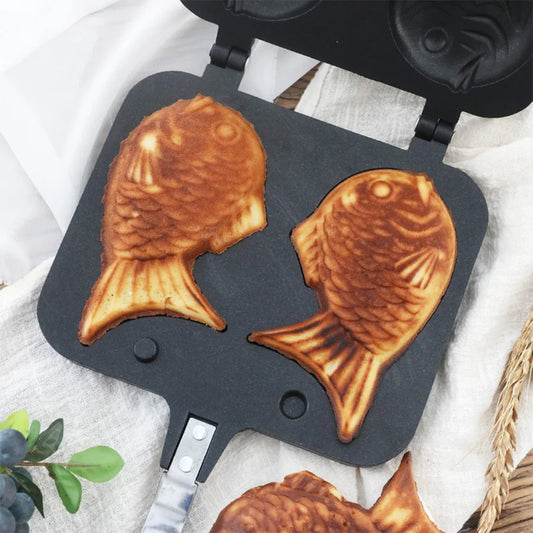 Double Fish Shaped Taiyaki Dessert Waffle Cake Maker Pan Non Stick Taiyaki Cooking Bakeware Aluminum Alloy Taiyaki Baking Pan