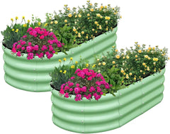 Galvanized Raised Garden Bed Outdoor, 2 Pcs 4x2x1ft Oval Metal Planter Box for Planting Plants Vegetables, Brown