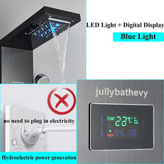 LED Shower Panel Tower System Rain Waterfall Shower Column With SPA Massage Temperature Screen athtub Water Mixer Tap Faucet Set