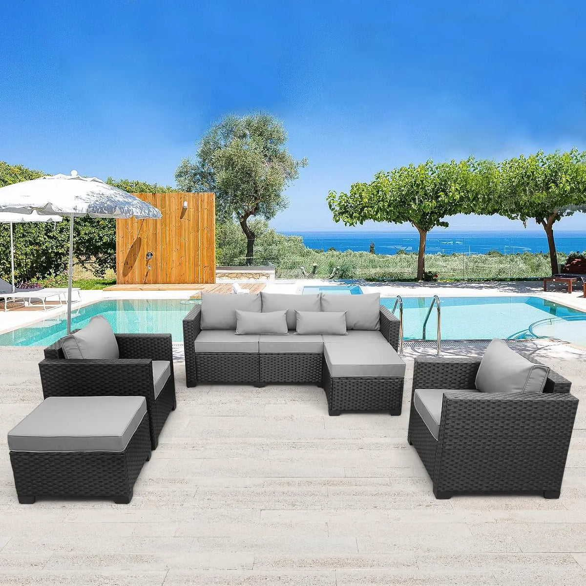 Patio Furniture Set 5-Piece Outdoor Furniture Sets Patio Couch Chairs Ottomans with Anti-Slip Cushions for Comfort and Style