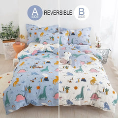 Kids Duvet Cover Set Full Size, Cotton Cartoon Car Truck Bedding Set for Boys Girls, 3 Pieces Soft Breathable White Yellow Plaid