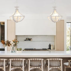 4 Lights Distressed White Dining Room Light Fixture, Modern Farmhouse Chandelier, Rustic Semi Flush Mount Ceiling Light Fixture