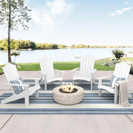 Adirondack Chairs Set of 4, White Poly Adirondack Chair, Modern Plastic Adirondack Fire Pit Chairs Weather Resistant for Patio,