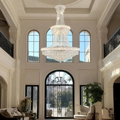Large Crystal Chandelier Light fixtures -19-Light High Ceiling Hanging Chandeliers,3-Layers Luxury Chandeliers for High Ceilings