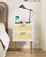 Nightstand with Charging Station, 2 Drawer Dresser for Bedroom, Small Bedside Table