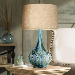Tropical Coastal Ceramic Table Lamps Set Green Blue Beige Shade Kenya Bedroom 29.5
