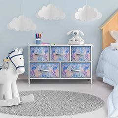 Kids Dresser with 5 Drawers - Storage Chest Organizer Unit with Steel Frame, Wood Top, Easy Pull Fabric Bins - Long Wide TV St