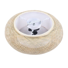 Asian Rustic Bamboo Flush Mount Ceiling Light 3-Lamp Antique Rattan Ceiling Light Weaving Lantern Lighting Fixture