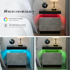 Nightstand LED Bedside Table for Bedroom Modern Night Stand with 2 Wood Drawers End Side Table for Bedroom