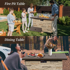 43" Propane Fire Pit Table, Outdoor Stone Firepit Table, Rectangular 50000 BTU Propane Fire Tables for Outside