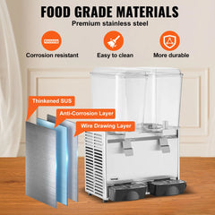 VEVOR 18L 1 2 3 Tanks Commercial Beverage Dispenser Ice Tea Drink Machine for Cold Drink Restaurant Hotel Party