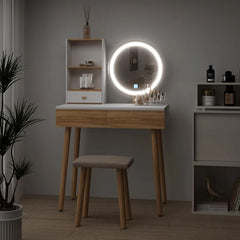 Makeup Vanity Desk with Lights, Small Vanity with Adjustable Brightness Mirror for Small Spaces, Vanity Desk with Drawers