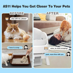 Cat Litter Box Self Cleaning, Open-Top Automatic Cat Litter Box with Safety Protection for Cats, Mat And Garbage Bags Included