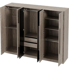 82.6" Wooden Armoire Wardrobe Cabinet with 6 Doors, 2 Drawers, 4 Storage Shelves & 4 Hanging Rods, Armoire Wardrobes Closet
