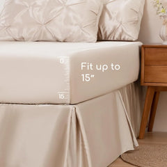 MR&HM Satin Comforter King 7 Pieces - Luxurious Pinch Pleat Bedding Set with Comforter, Flat Sheet, Fitted Sheet, Pillowcases &