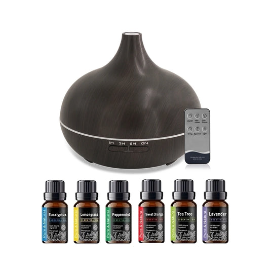 For Home 550ml Wood Grain Essential Oil Diffuser with Remote Control  Ultrasonic Cool Mist Humidifier  7 Color LED Lights   6 Es