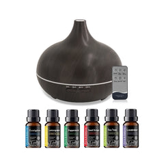 For Home 550ml Wood Grain Essential Oil Diffuser with Remote Control  Ultrasonic Cool Mist Humidifier  7 Color LED Lights   6 Es