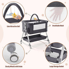 4 in 1 Baby Bassinet Bedside Sleeper Baby Crib, Adjustable Cosleeper for Baby, Easy Folding Portable Baby Bed Rocking Bassinets