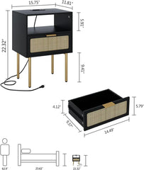 Nightstand with Charging Station, 2 Drawer Dresser for Bedroom, Small Bedside Table