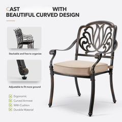 9 Piece Outdoor Dining Set, Cast Aluminum Retro for 8 Includes 86.6’’ Rectangular Table with and Umbrella Hole, Patio Dining Set