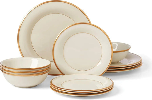Piece Dinnerware Set, 12 Count, Ivory,Includes  (4) dinner plates, (4) salad plates, and (4) place setting bowls