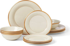 Piece Dinnerware Set, 12 Count, Ivory,Includes  (4) dinner plates, (4) salad plates, and (4) place setting bowls