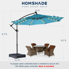 10ft Solar Lights Offset Cantilever Patio Umbrella - with Light and Base, LED Lighted Offset Hanging Patio Outdoor Market
