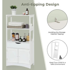 Sideboard Storage Cabinet with 2 Open Shelves, 1 Drawer and 1 Cupboard Kitchen Pantry Storage Cabinet with Microwave Space Frees