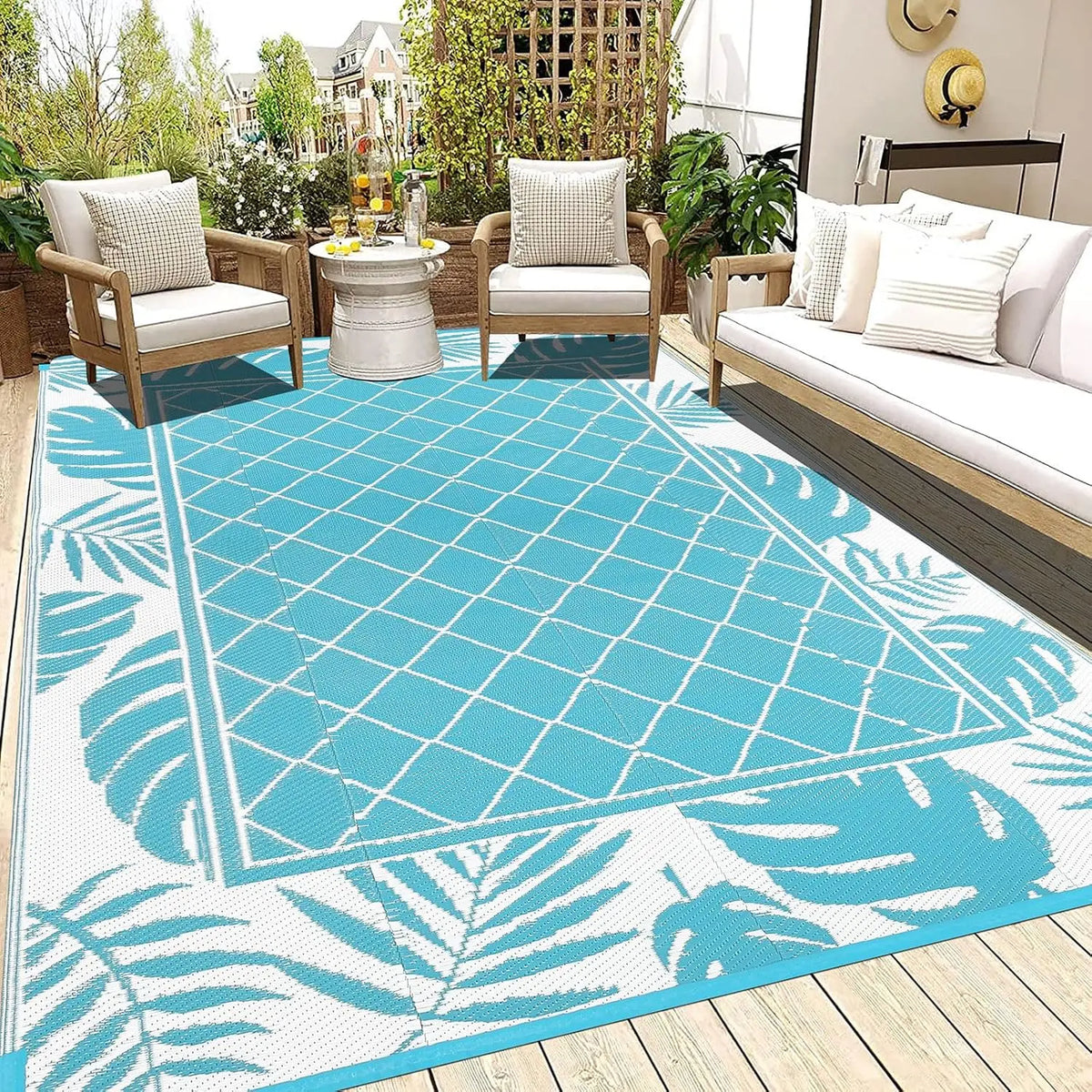Outdoor Rug Carpet for Patio 6' x9' Waterproof Reversible Plastic Straw Rug Portable Outside Area Rug Camping Mat for Patio