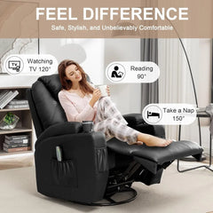 Recliner Chair, Rocking Chair with Massage and Heat, 360° Swivel Recliner Chairs, Rocker Manual Recliner with Remote Control