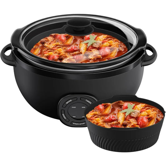 7 Quart Slow Cooker, Electric Slow Cooker Oval with Nonstick Removable Inner Ceramic Pot, Programmable with 3 Temp Settings