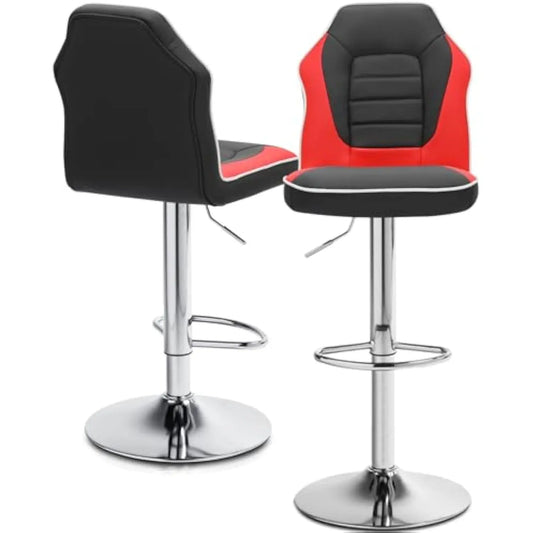 Bar Stools Set of 2, Adjustable Counter Height Bar Stools with Faux Leather,360°Swivel Bar Height Stools,Racing Seat Barstools