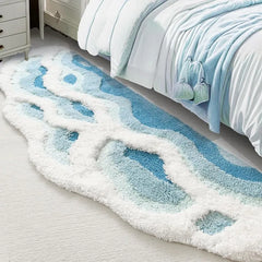 2x6 feet Shag 3D Stereo Wave Moss Bedside Rug 23"×72" Cute Navy Blue Runner Rug Non Slip Washable Bathroom Rugs Bath Mats