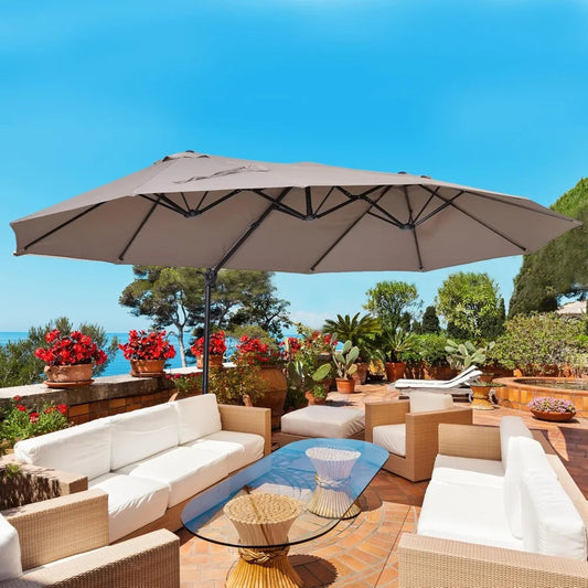 14ft Patio Umbrella Double-Sided Outdoor Market Extra Large Umbrella with Crank, Cross Base for Deck, Lawn, Backyard and Pool