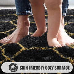 5x8 Rugs for Living Room Bedroom, Fluffy Black and Gold Area Rug, for Kids Girls Boys Teen Dorm Home Decor Aesthetic, Carpet