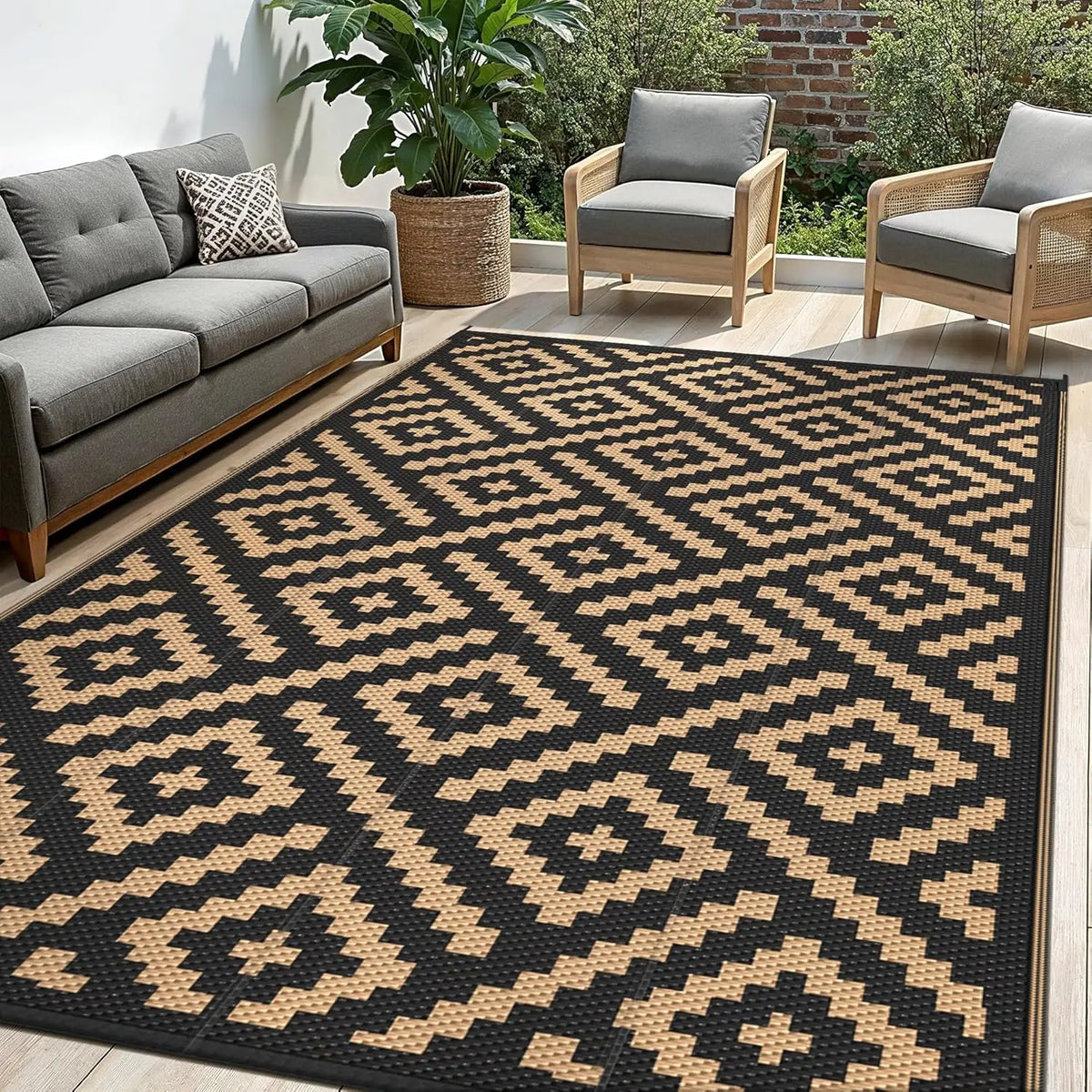 Waterproof Outdoor Rug 8x10 ft, Patio Rug Mat, Reversible Plastic Straw Rug, Indoor/Outdoor Area Rugs Carpet for RV