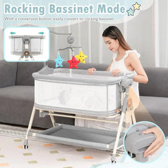 Baby Bassinet, Rocking Bassinet for Baby, 3 in 1 Bassinets Bedside Sleeper with Musical Toys, Bedside Bassinet for Baby
