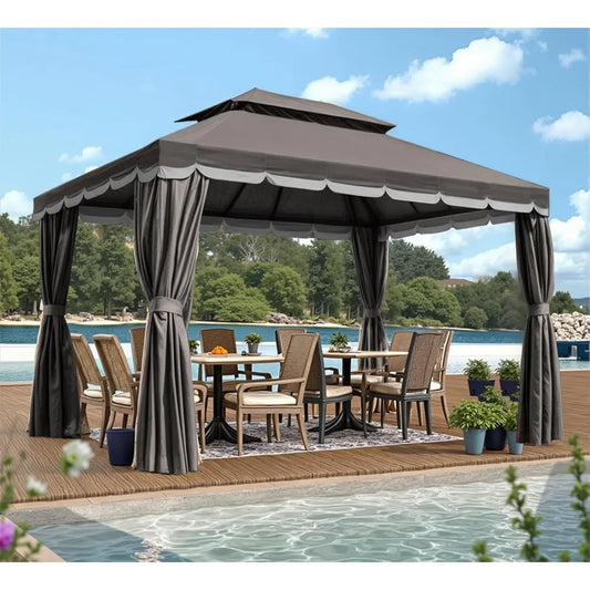 10x13 Outdoor Gazebo for Patio, Gazebo Canopy Tent with Mosquito Netting & Curtains, Party Tent Shelter with Waterproof Sunshade