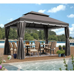 10x13 Outdoor Gazebo for Patio, Gazebo Canopy Tent with Mosquito Netting & Curtains, Party Tent Shelter with Waterproof Sunshade