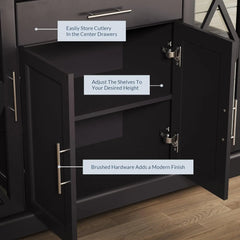 Sideboard Buffet, 47 Inch Storage Console Table Coffee Bar Kitchen Cupboard Pantry Glass Display Cabinet for Lving Entryway