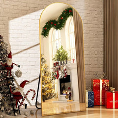 Oversized Full-Body Mirror, 76" x 34" Arched Full-Length Mirror, Gold Metal Frame, Floor Mirror for Bedroom, Living/Dressing