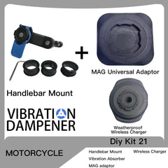 Motorcycle Handlebar Clamp Stem Fork Mount PRO Holder Phone Mount Vibration Dampener MAG Universal Adaptors Wireless Charger