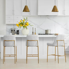 Counter Height Bar Stools Set of 2, FSC Certified Metal Barstools for Kitchen Island, 27" H Seat Height,Fabric, White