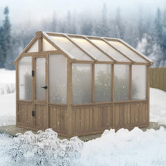 6x12FT Greenhouses for Outdoors,Wooden Greenhouse with Cedar Frame&Adjustable Vent,Green House with 4-Layer Polycarbonate Panel