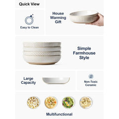 Pasta Bowls 46oz, Large Salad Bowl, Ceramic Serving Plate, House-warming Wedding Present, Embossment Stoneware Bowl for Fruits