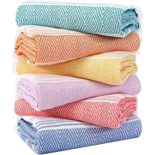 6 Packs Oversized Cotton Turkish Beach Towels Set Bulk 74"x38" Extra Large Sand Free Quick Dry Clearance Swim Bath Camping Pool